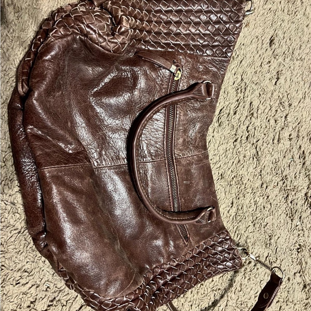 Elliott Lucca Brown Leather Bag with Gold Accents